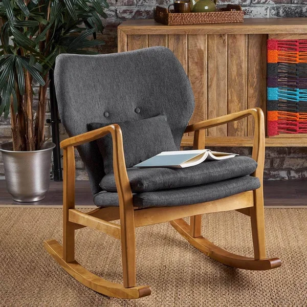Noble House RYKER Mid Century Modern Fabric Rocking Chair - Dark Slate