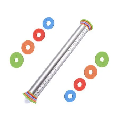 Toyfunny Adjustable Stainless Steel Rolling Pin Dough Roller with 8 Rings Kitchen Tools, Size: As Show