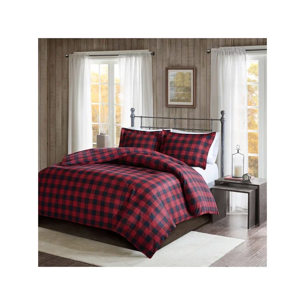 Woolrich - Flannel Check Print Cotton Duvet Cover Set - Black/Red - King/Cal King