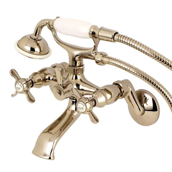 Kingston Brass KS286PN Essex Wall Mount Clawfoot Tub Faucet with Hand Shower, Polished Nickel