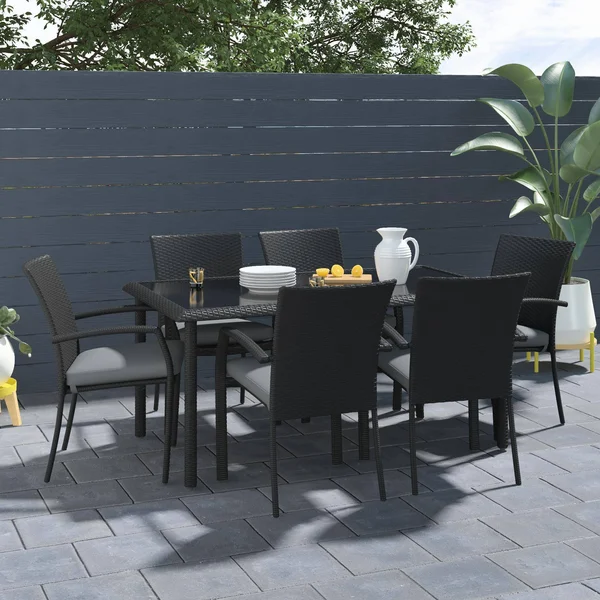 Outdoor Stacking Dining Chair, 6-Pack, N/A, Black