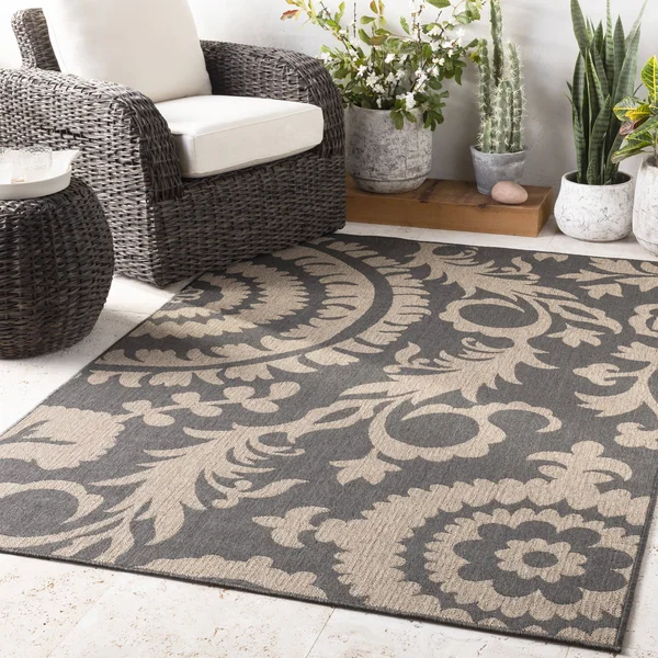 Surya Alfresco ALF-9615 Black Area Rug 7&6x22 x 10&9x22