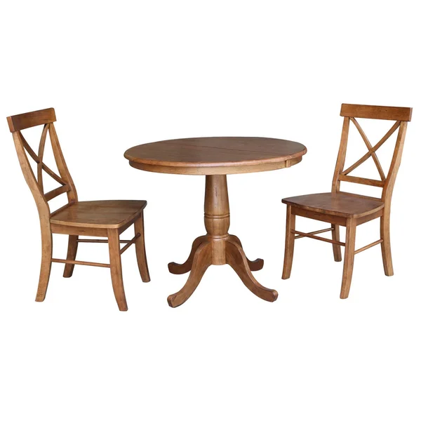International Concepts 36x22 Solid Wood Round Extension Dining Table with 2 Chairs in Oak