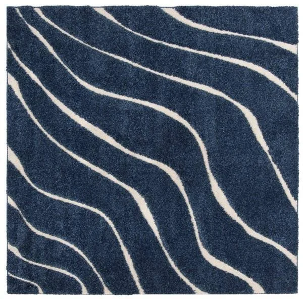 Safavieh Florida Shag Dark Blue/Cream 6 ft. 7 in. x 6 ft. 7 in. Square Area Rug