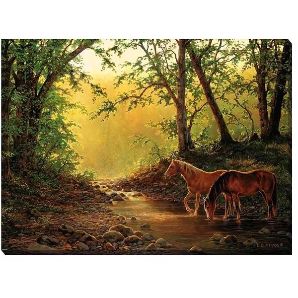 Stillwater Creek - Horses Wrapped Canvas by Chris Cummings