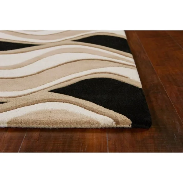 Kas Eternity Waves Hand-Tufted Wool Rug Ivory 2&3x22 x 3&9x22 Latex Free Wool Abstract, Stripe