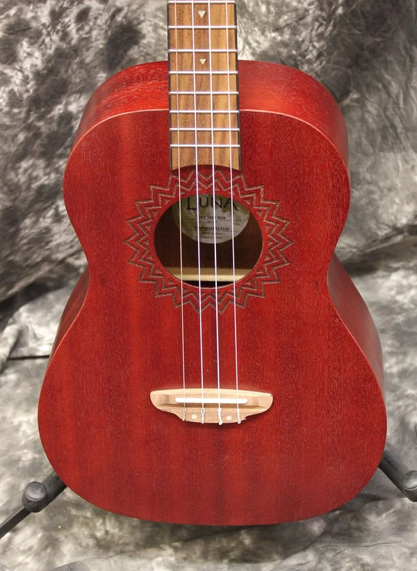 Luna Uke Vintage Mahogany Ukulele - Baritone - Red Satin