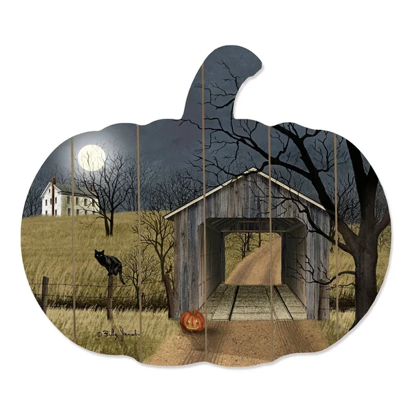 Sleepy Hollow Bridge by Billy Jacobs Printed on Wood Picket Fence Wall Art- Blue