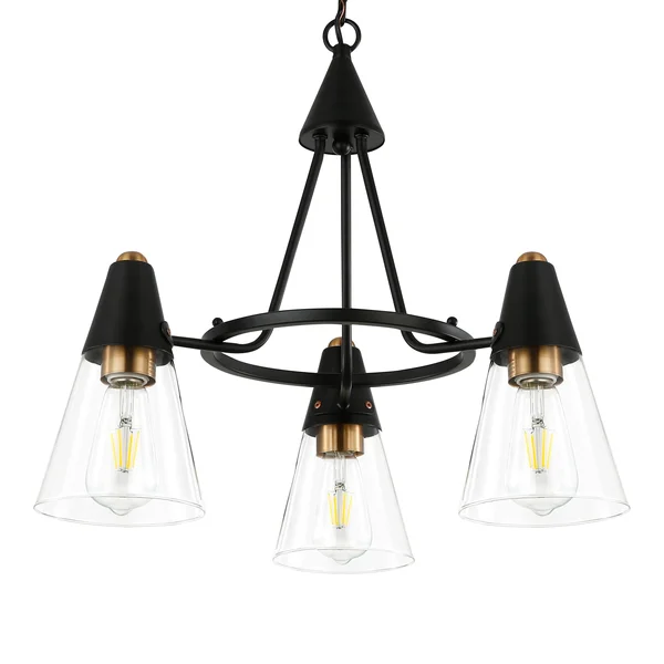 Light Society Petra 3-Light Chandelier - Black/Brass