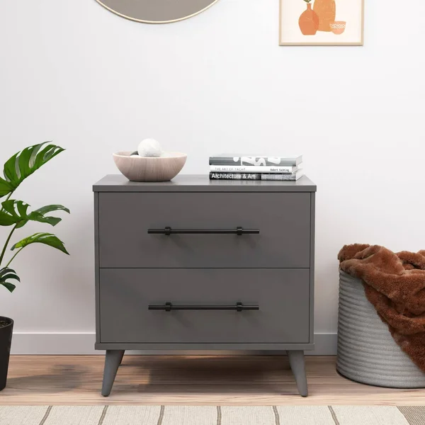 Rest Haven Mid-Century Modern 2 Drawer Nightstand - Gray - Gray