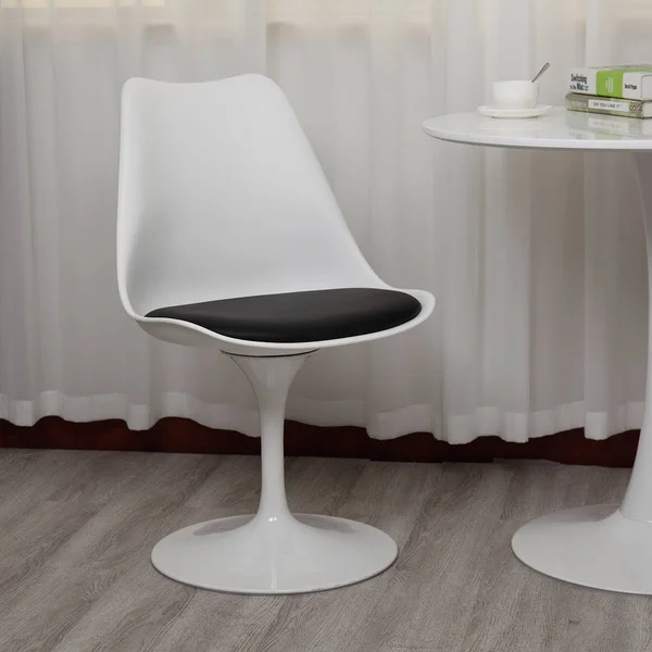 Zipcode Design Swivel Tulip Side Chair for Kitchen and Dining Room Bar with Cushioned Seat and Curved Backrest, White and Black