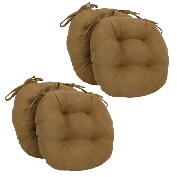 Blazing Needles 16-inch Solid Micro Suede Round Tufted Chair Cushions (Set of 4)