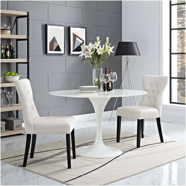 Modway Silhouette Dining Side Chairs Upholstered Fabric Set of 2 Beige