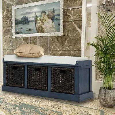 Brightling Drawers Storage Bench Longshore Tides Color: Antique Navy