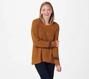 Logo by Lori Goldstein Rib Knit Sweater with Cuff Detail - Size Medium, Apple Cider