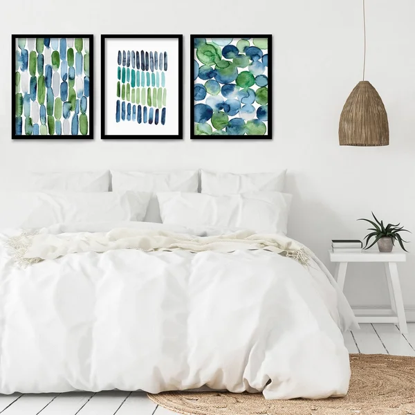 Americanflat Triptych Wall Art Beach Glass Abstract by Lisa Nohren - Set of 3 Black Framed Prints - Size: 22 x 28, Green