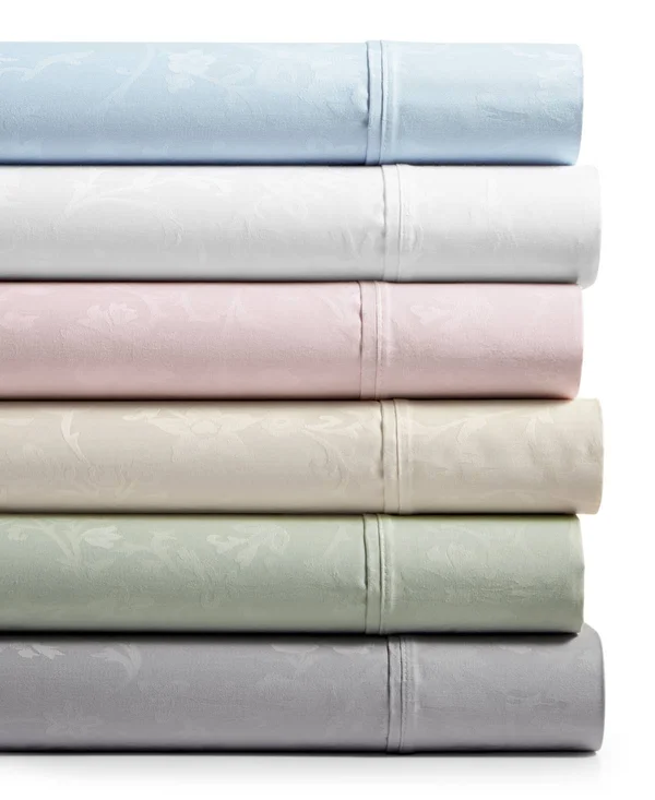 AQ Textiles Bergen House Woven Floral Vine 4-pc. Queen Sheet Set - 1000-Thread Count 100% Certified Egyptian Cotton - Blush