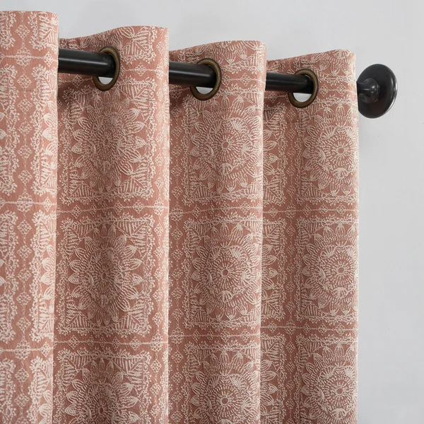 Sun Zero Evie Medallion Jacquard Theater Grade Extreme 100% Blackout Grommet-Top Curtain PANEL, Orange