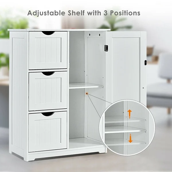 Bathroom Floor Cabinet Side Storage Cabinet with 3 Drawers and 1 Cupboard - 24x22 x 12x22 x 32x22(L x W x H) - Grey