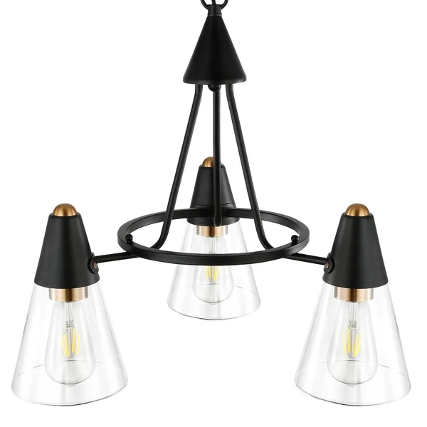 Light Society Petra 3-Light Chandelier - Black/Brass