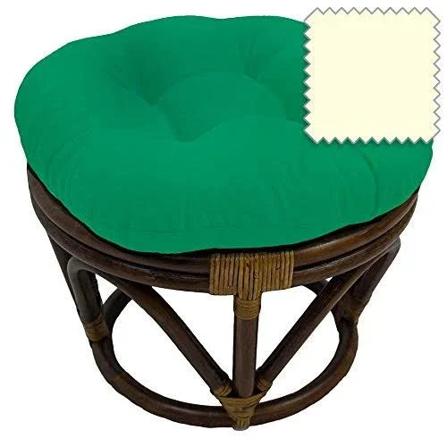 International Caravan 46cm Bali Rattan Papasan Footstool with Cushion - Solid Twill Fabric - Eggshell - Eggshell