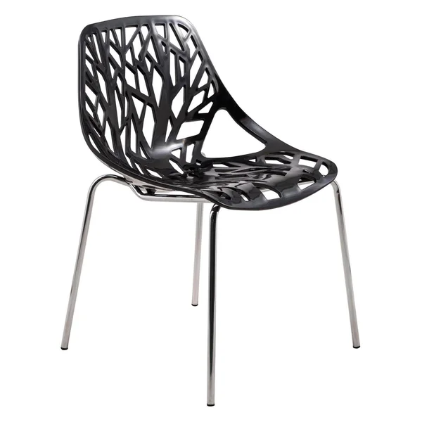LeisureMod Modern Asbury Dining Chair with Chromed Legs, Black, Set of 2
