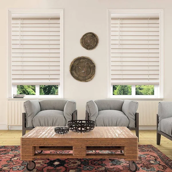 Custom Cut to Order Cordless 48-in. Faux Wood Blinds - White, 61x22 Wide