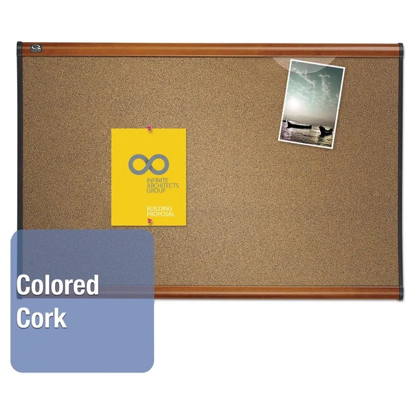 Quartet 36 x 24 Prestige Bulletin Board, Graphite-Blend Cork- Cherry Frame