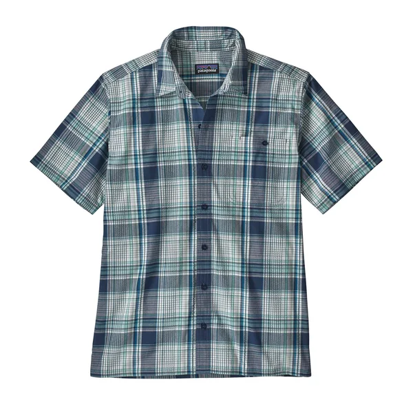 Patagonia Men's Puckerware Shirt Canopy Plaid Stone Blue, M