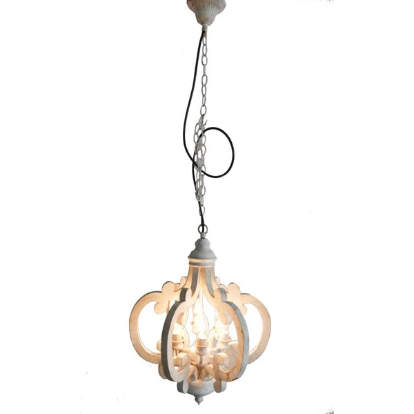 Beautiful Wood Metal Antique Chandelier White
