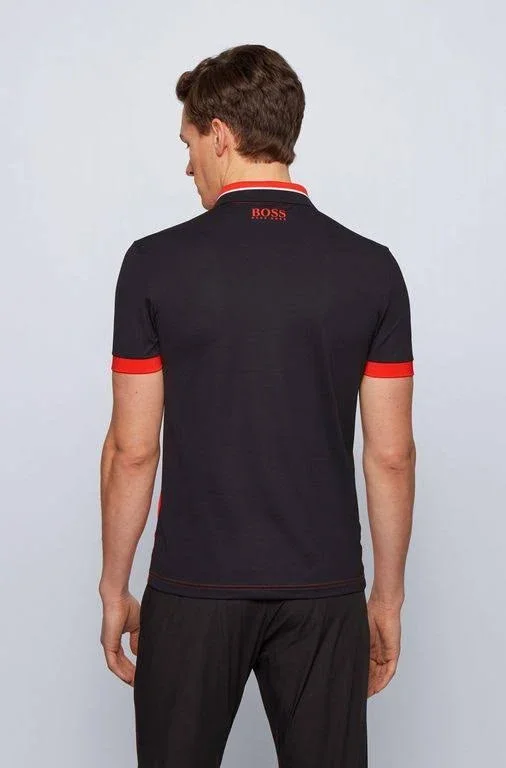 Hugo Boss - Stretch Piqu Slim Fit Polo Shirt with Striped Collar - Red