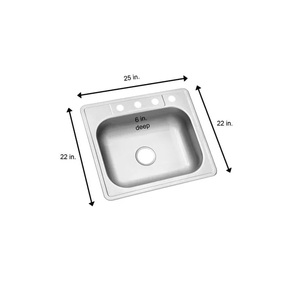 Glacier Bay Drop-In Kitchen Sink 25 in. 4-Hole Single Bowl Stainless Steel