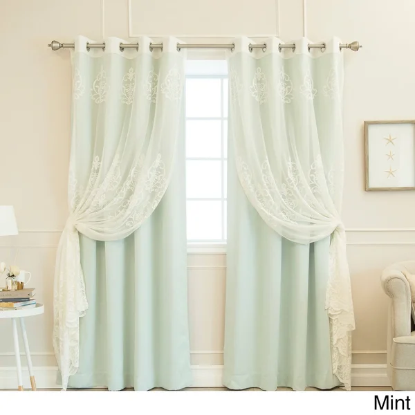 Aurora Home Mix & Match Agatha Sheer and Blackout 4 Piece Curtain Set Dove Grey 84 Inches, Gray