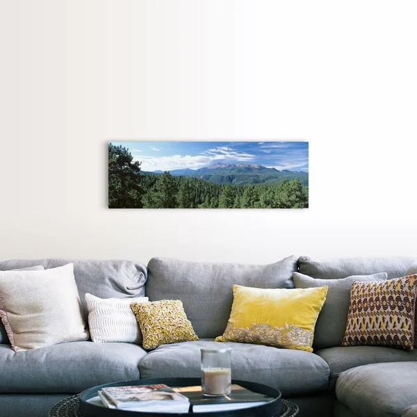 Trees in Front of Pike's Peak Mountain, Pike Peak National Forest, Colorado, Canvas Wall Art, 48x16, Great Big Canvas