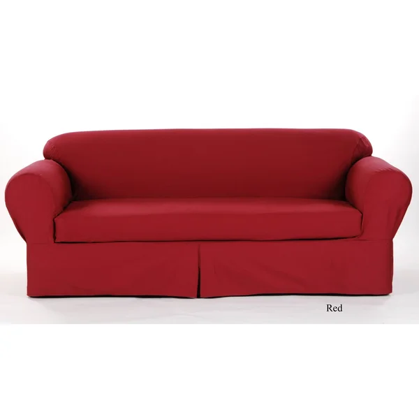Classic Slipcovers, Inc. Cotton Twill 2-Piece Loveseat Slipcover, Red