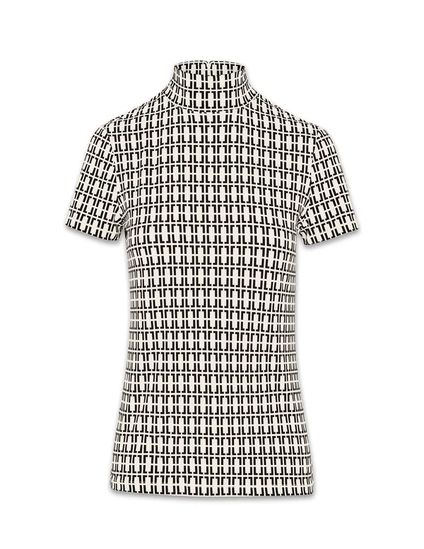 Anne Klein Printed Mock-Neck Top - Anne White/Anne Black