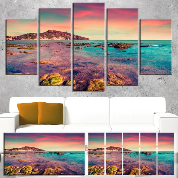 Designart Giallonardo Beach Colorful Sunset Seashore Photo Canvas Print - 4 Panels - 61424100018