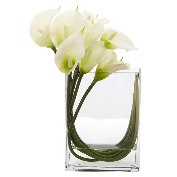 Nearly Natural 12x22 Calla Lily in Rectangular Glass Vase Artificial Arrangement - White