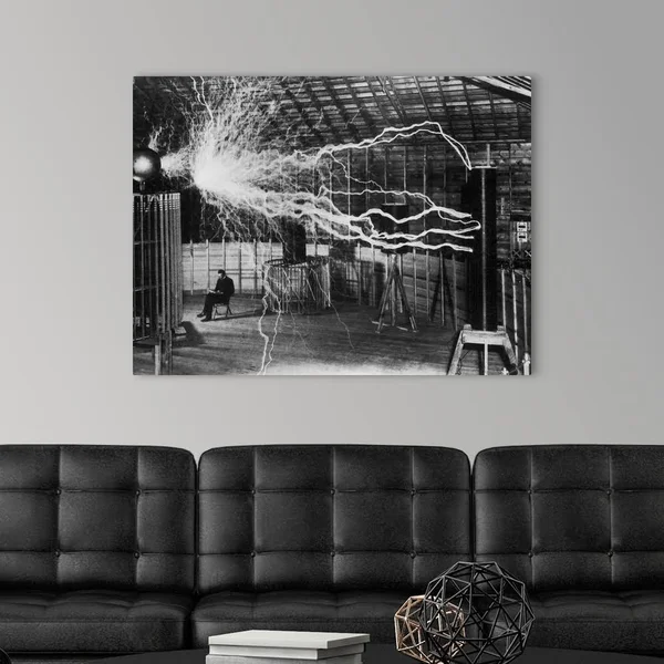 Bolts of Electricity Discharging in The Lab of Nikola Tesla - Canvas Wall Art, 40x30, Great Big Canvas