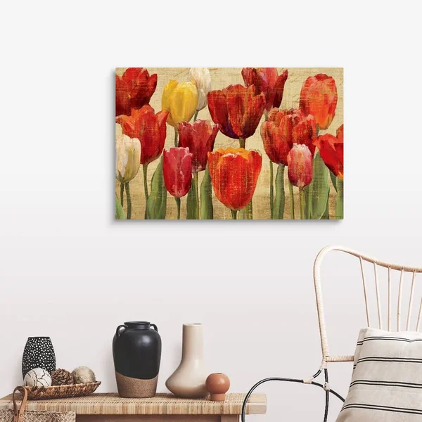 Tulip Fantasy on Cream, Canvas Wall Art, 36x24, Great Big Canvas