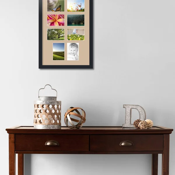 Collage Picture Frame - Satin Black Frame with 8 openings for 4x6 Photos with Pink Scotch Mist Mat. D3926DG764, ArtToFrames