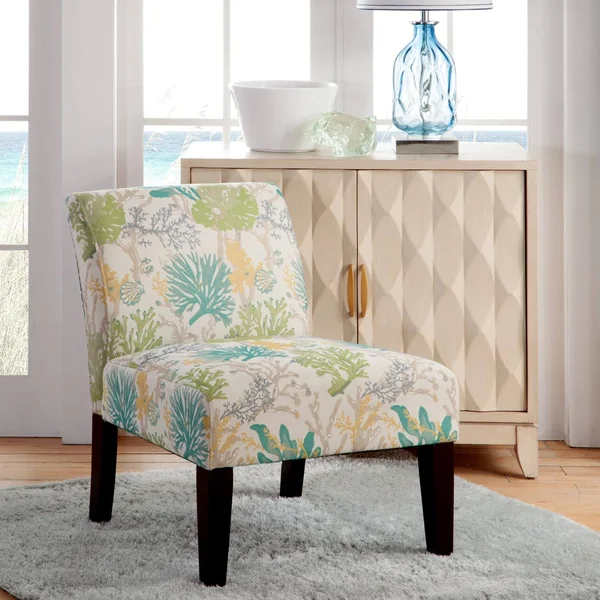 Armless Slipper Accent Chair - Midnight Scroll, Blue