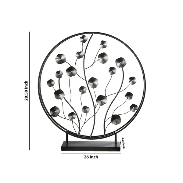 Benjara BM210048 Round Metal Plant Decor on Rectangular Stand Black