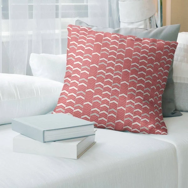 Porch & den Athens Lined Chevrons Throw Pillow - 16 x 16 - Red & Gray - Faux Suede