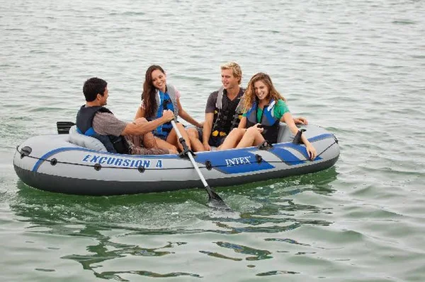 Intex 68324EP Excursion 4 Inflatable Rafting/ Fishing Boat Set with Aluminum Oars - Gray