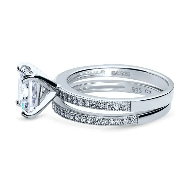 Berricle Sterling Silver Princess Cut Cubic Zirconia CZ Solitaire Wedding Engagement Ring Set 2.2 CTW Size 6.5