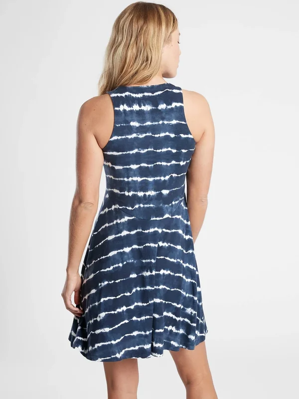 Athleta Women's Santorini Thera Printed Dress Tie Dye Stripe Navy Size Xxs
