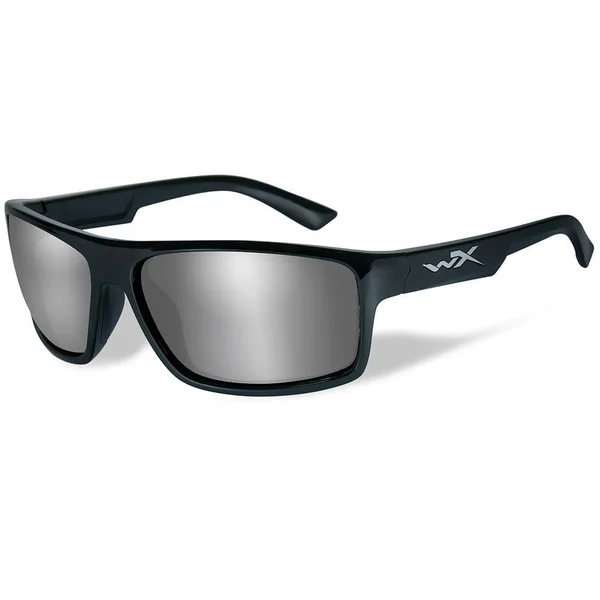 WILEY X WX Peak Sunglasses, 65-15-130, Grey Silver Flash - Gloss Black