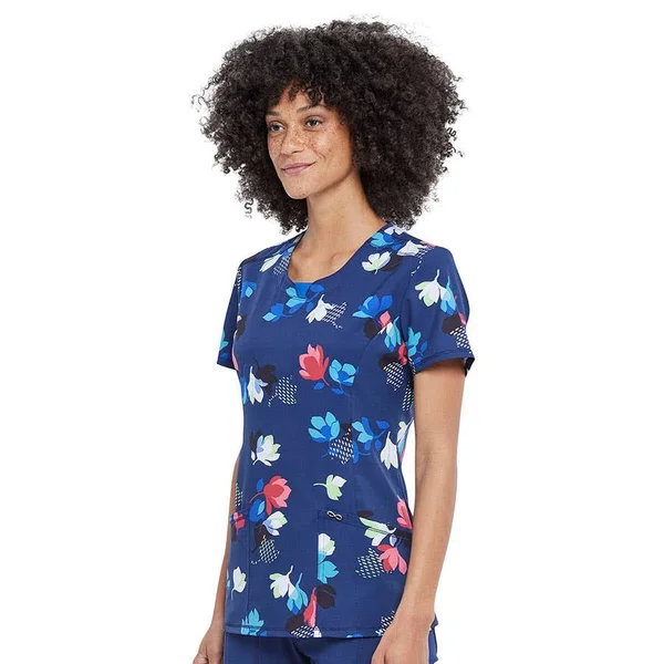 Cherokee Women's Short Sleeve Round Neck Scrub Top - Two Tone Tulip - M - North 40 Outfitters