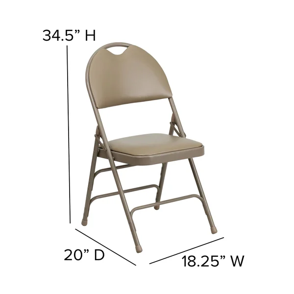 Flash Furniture 4 Pack Hercules Series Ultra-Premium Triple Braced Beige Vinyl Metal Folding Chair with Easy-Carry Handle